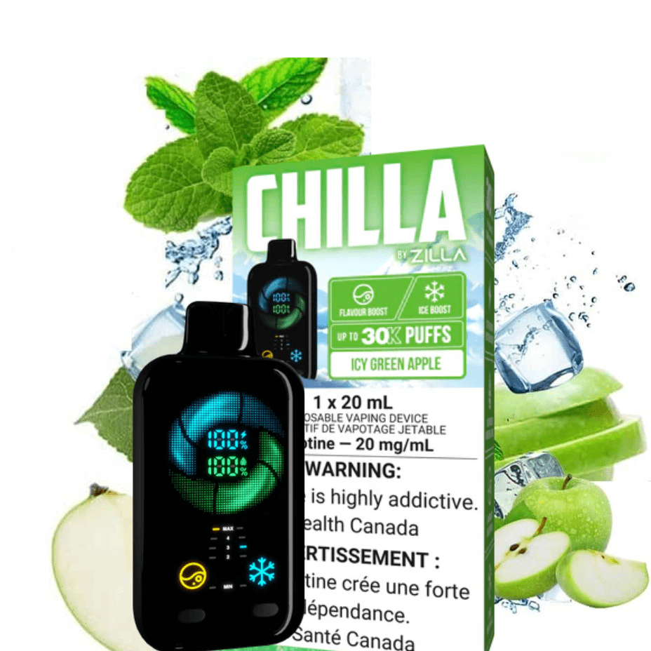 Chilla by Zilla 30k Disposable Vape-Icy Green Apple 50000 Puff / 20mg Airdrie Vape SuperStore and Bong Shop Alberta Canada