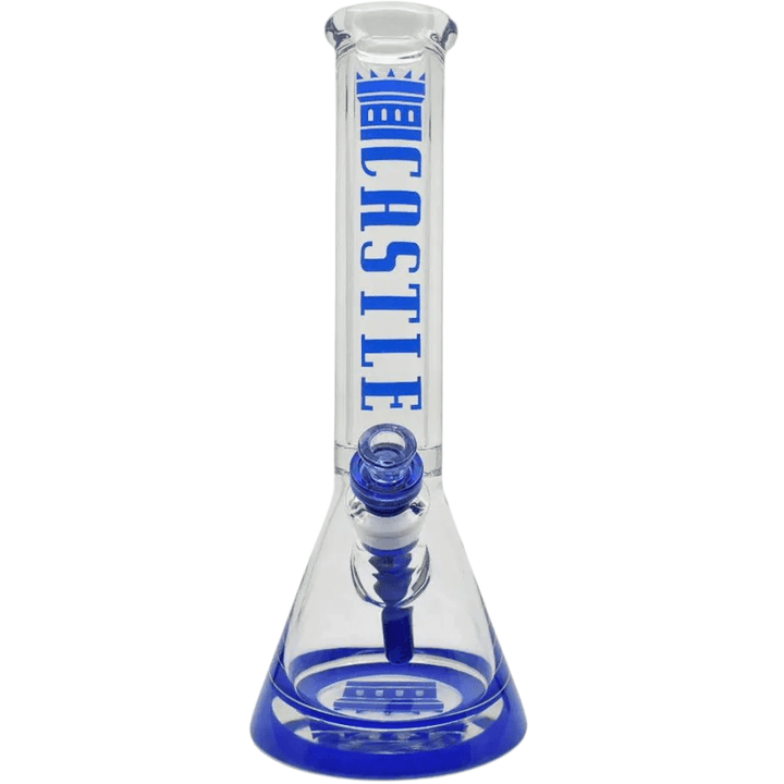 Castle Glassworks 14" 9mm Logo Beaker Bongs- Assorted Blue Airdrie Vape SuperStore and Bong Shop Alberta Canada