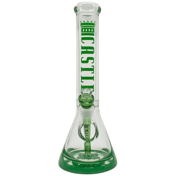 Castle Glassworks 14" 9mm Logo Beaker Bongs- Assorted Green Airdrie Vape SuperStore and Bong Shop Alberta Canada