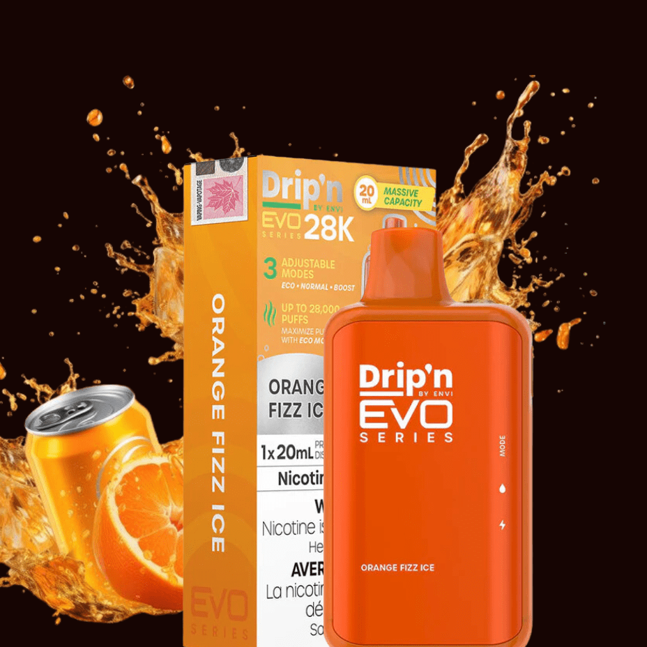 Drip'n by Envi EVO 28k Disposable Vape-Orange Fizz Ice 28000 Puffs / 20mg Airdrie Vape SuperStore and Bong Shop Alberta Canada