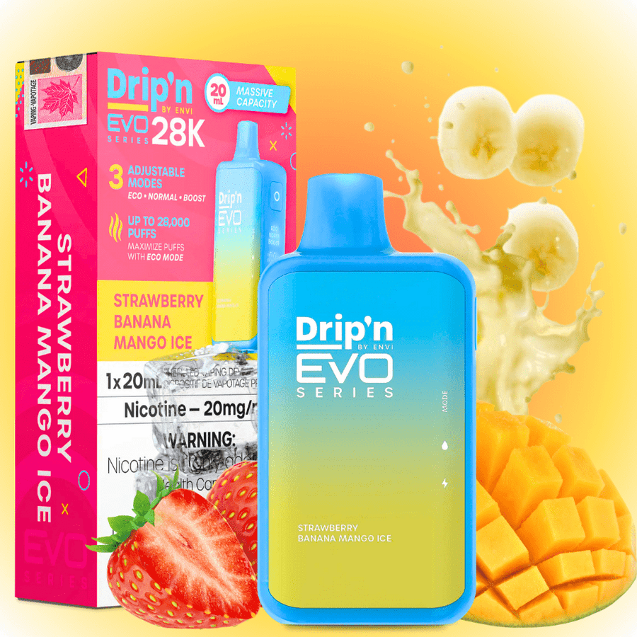 Drip'n by Envi EVO 28k Disposable Vape-Strawberry Banana Mango 28000 Puffs / 20mg Airdrie Vape SuperStore and Bong Shop Alberta Canada