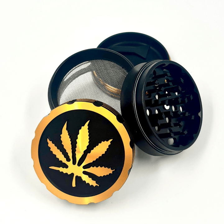 Embossed Leaf 4-Piece Aluminum Grinder-60mm Airdrie Vape SuperStore and Bong Shop Alberta Canada