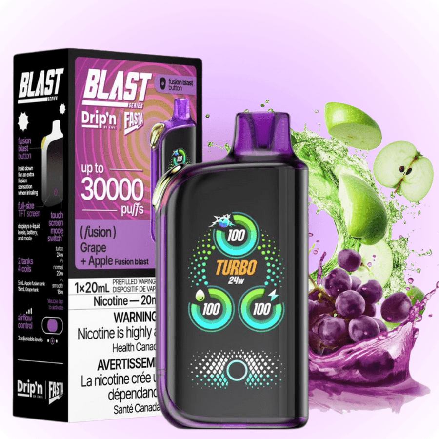 Envi Drip'n x Fasta Blast 30K Disposable Vape-Grape + Apple Fusion Airdrie Vape SuperStore and Bong Shop Alberta Canada