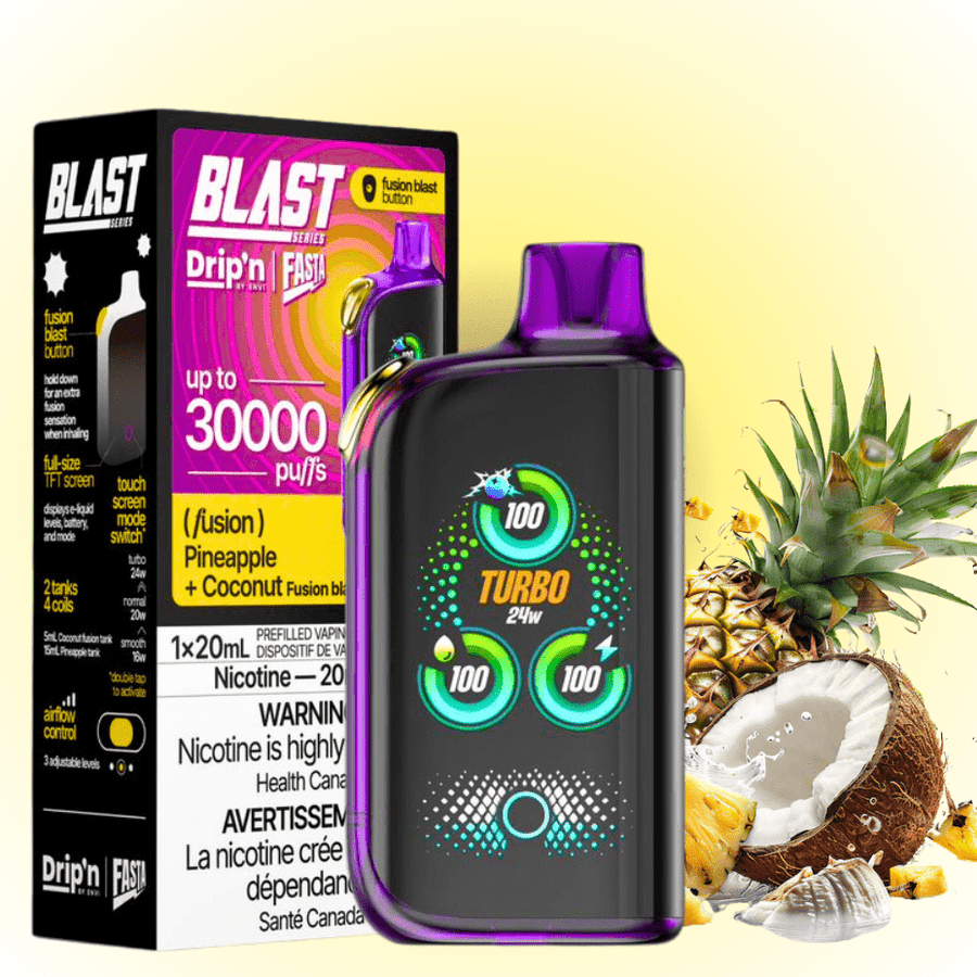 Envi Drip'n x Fasta Blast 30K Disposable Vape-Pineapple + Coconut Fusion Airdrie Vape SuperStore and Bong Shop Alberta Canada