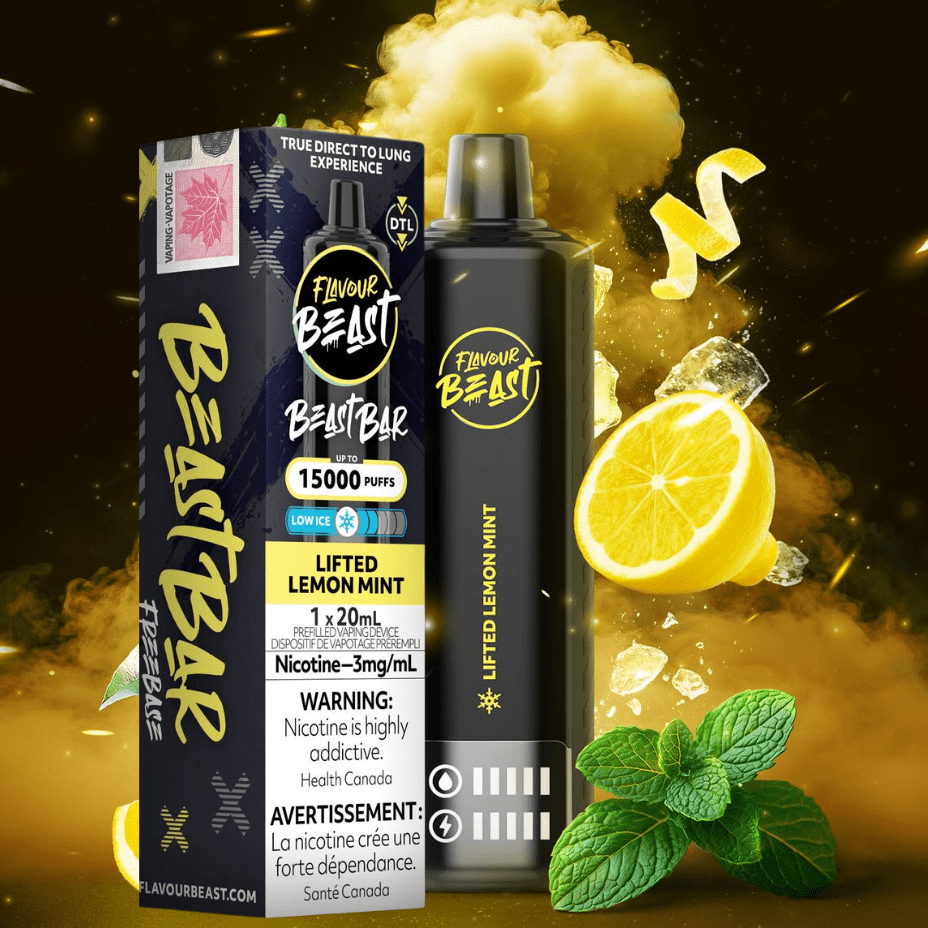 Flavour Beast Beast Bar 15k Disposable Vape-Lifted Lemon Mint 3mg / 15000 Puffs Airdrie Vape SuperStore and Bong Shop Alberta Canada