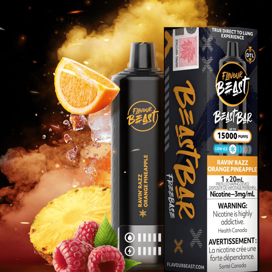 Flavour Beast Beast Bar 15k Disposable Vape-Ravin Razz Orange Pineapple 3mg / 15000 Puffs Airdrie Vape SuperStore and Bong Shop Alberta Canada