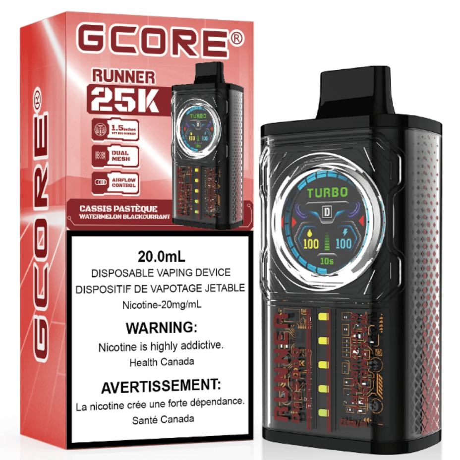 GCORE Runner 25K Disposable Vape - Watermelon Blackcurrant Ice 20mg / 25000 Puffs Airdrie Vape SuperStore and Bong Shop Alberta Canada