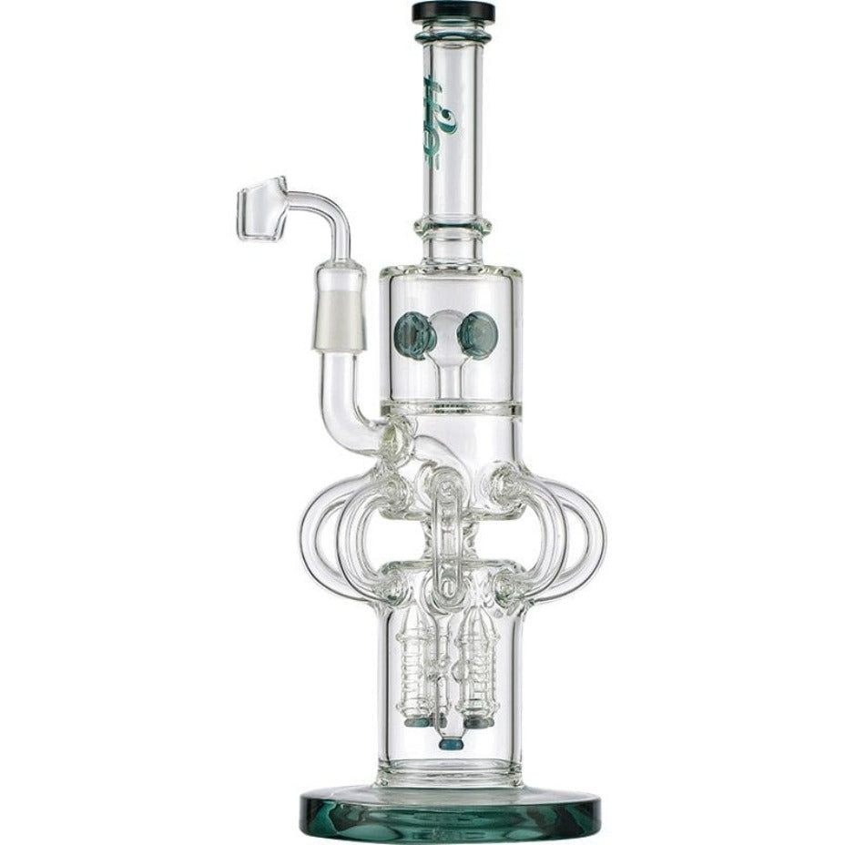 H2O Glass 7mm Dab Big Rig w/ 4 Rocket Percs-20" Teal Airdrie Vape SuperStore and Bong Shop Alberta Canada