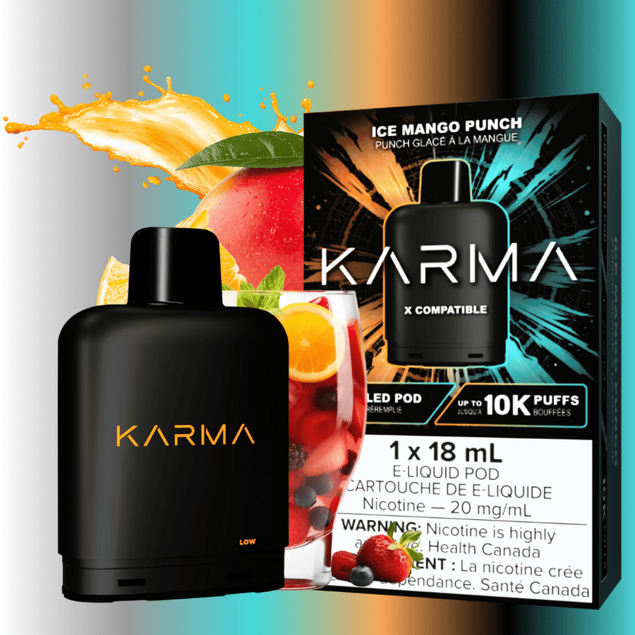 Karma 10k Puff Pod-Ice Mango Punch 18ml / 20mg Airdrie Vape SuperStore and Bong Shop Alberta Canada