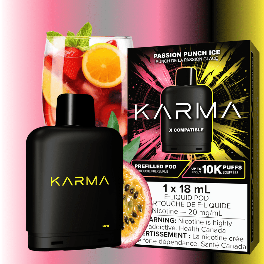 Karma 10k Puff Pod-Passion Punch Ice 18ml / 20mg Airdrie Vape SuperStore and Bong Shop Alberta Canada