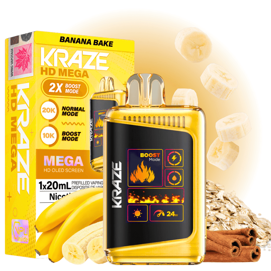 Kraze HD Mega 20k Disposable Vape - Banana Bake 20000 Puffs / 20mg Airdrie Vape SuperStore and Bong Shop Alberta Canada