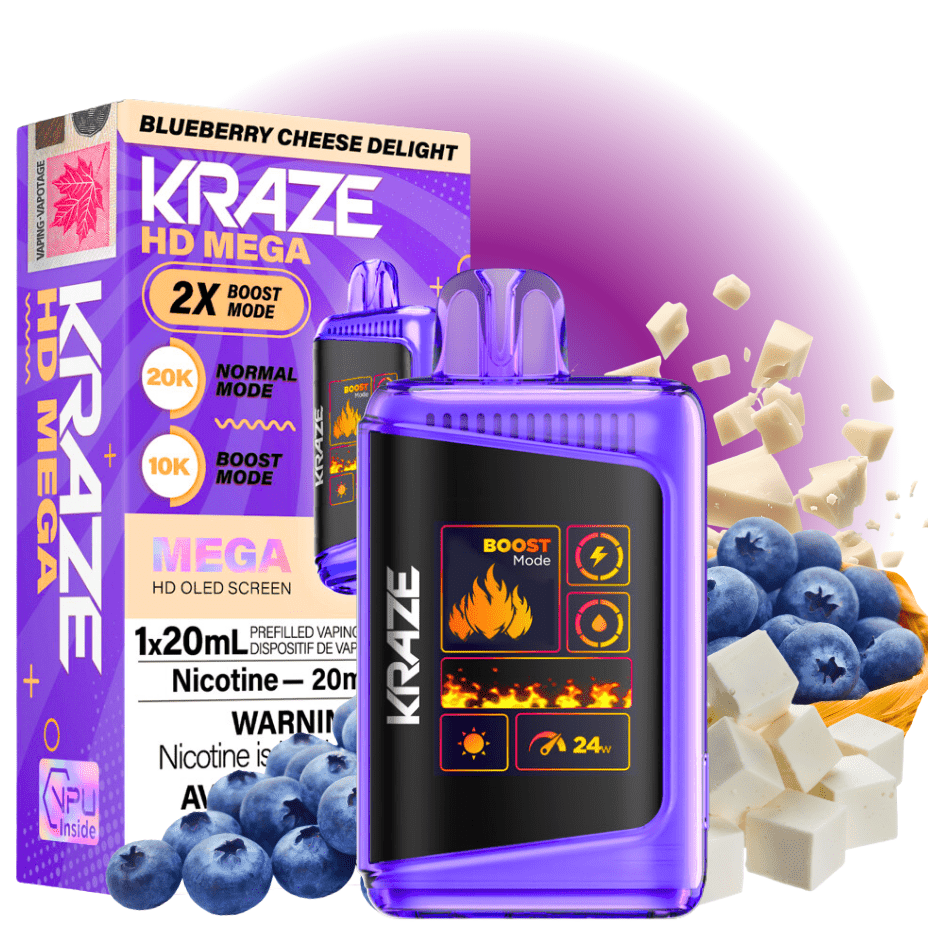 Kraze HD Mega 20k Disposable Vape - Blueberry Cheese Delight 20000 Puffs / 20mg Airdrie Vape SuperStore and Bong Shop Alberta Canada