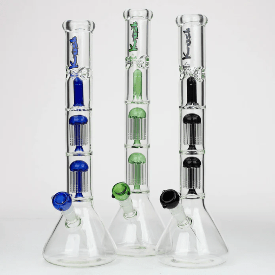 Kush Glass 7mm Dual Tree Perc Beaker 18" Blue Airdrie Vape SuperStore and Bong Shop Alberta Canada