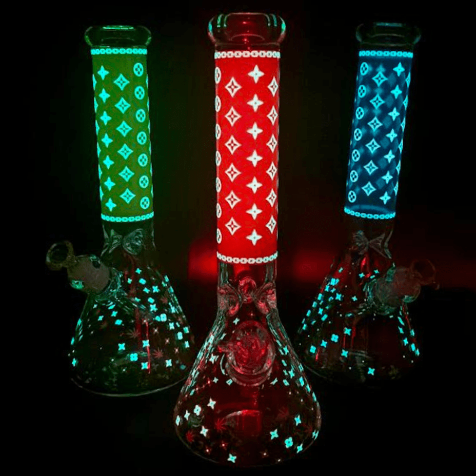 LV Pattern 7mm Beaker Bong Glow In The Dark 14" 7mm Airdrie Vape SuperStore and Bong Shop Alberta Canada