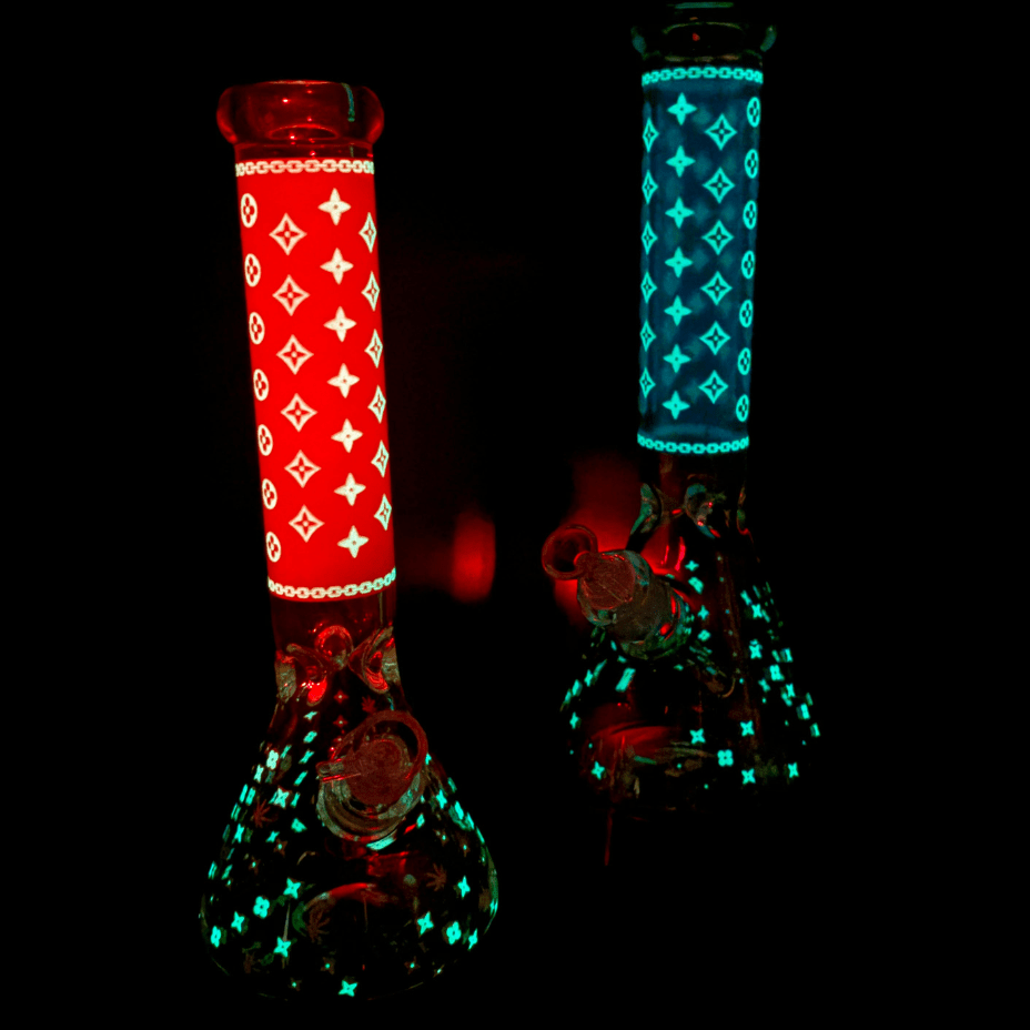 LV Pattern 7mm Beaker Bong Glow In The Dark 14" 7mm Airdrie Vape SuperStore and Bong Shop Alberta Canada