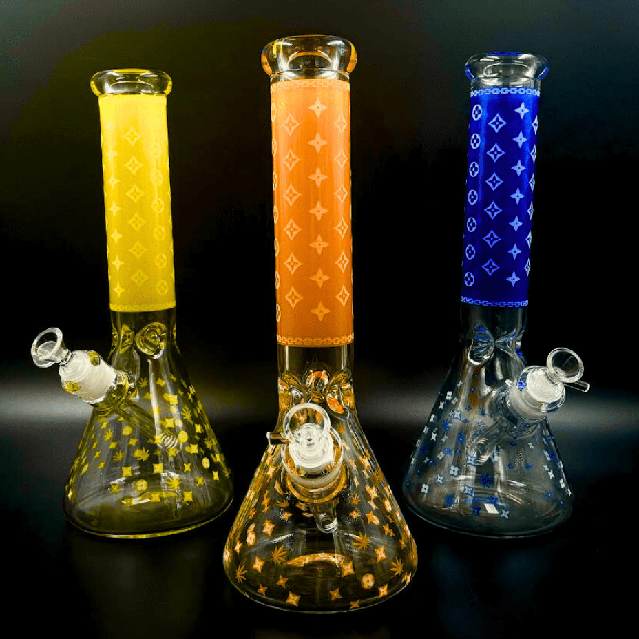 LV Pattern 7mm Beaker Bong Glow In The Dark 14" 7mm Airdrie Vape SuperStore and Bong Shop Alberta Canada