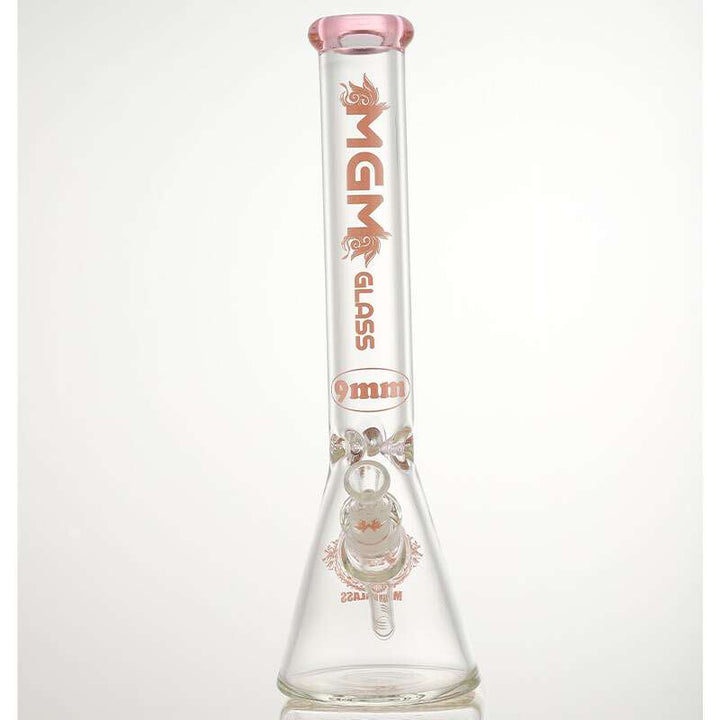 MGM Glass 9mm Logo Beaker-16" Pink Airdrie Vape SuperStore and Bong Shop Alberta Canada