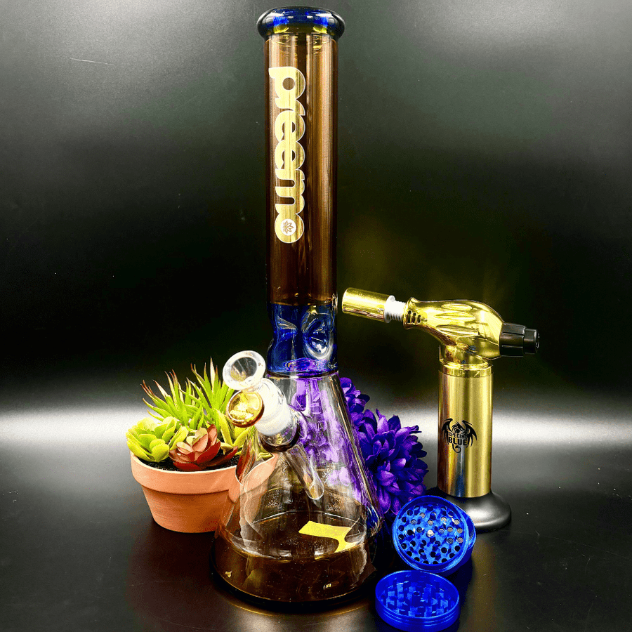 Preemo Glass 7mm Contrast Pinch Beaker 15.5" Yellow & Blue Airdrie Vape SuperStore and Bong Shop Alberta Canada