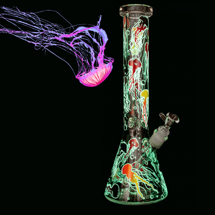 Red Eye Glass 7mm Jellyfish Glow In The Dark Beaker 15" Airdrie Vape SuperStore and Bong Shop Alberta Canada