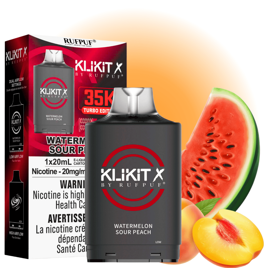 RufPuf Klikit X 35K Turbo Pod-Watermelon Sour Peach Airdrie Vape SuperStore and Bong Shop Alberta Canada