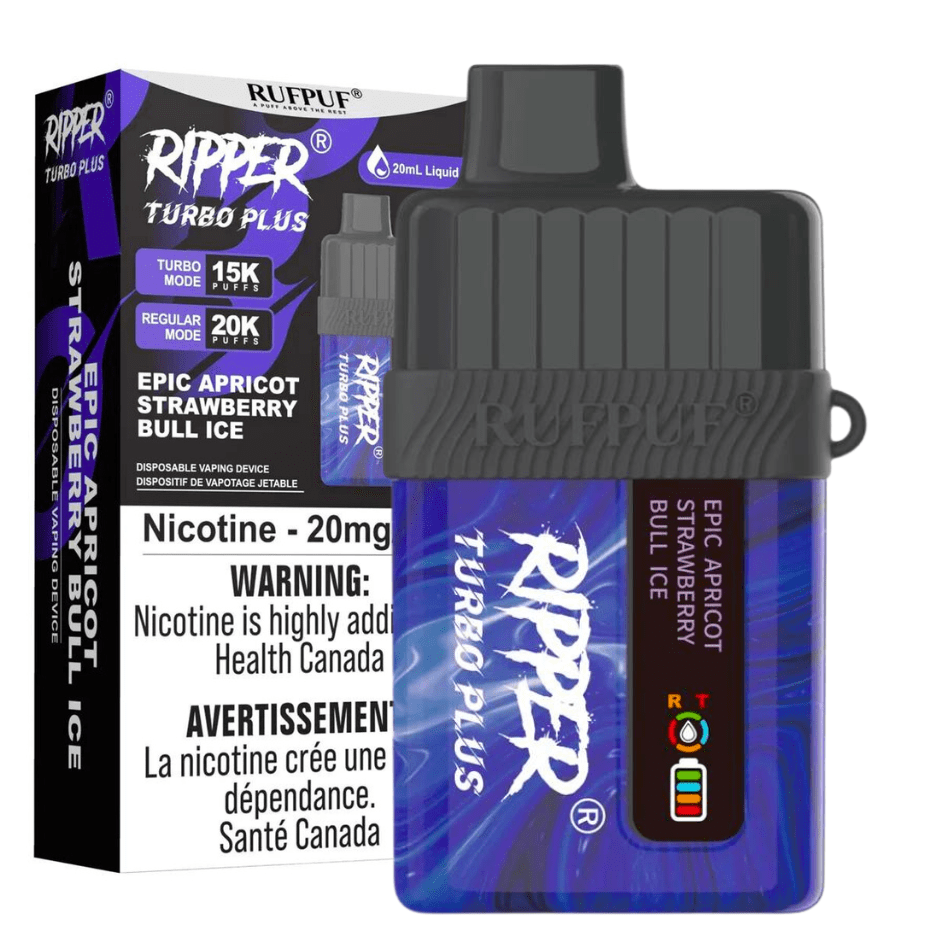 RufPuf Ripper Turbo Plus 20K Disposable Vape - Epic Apricot Strawberry Bull Ice 20000 Puffs / 20mg Airdrie Vape SuperStore and Bong Shop Alberta Canada