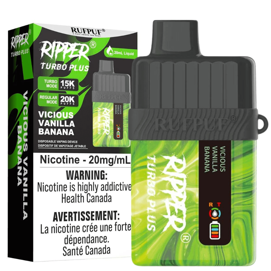 RufPuf Ripper Turbo Plus 20K Disposable Vape - Vicious Vanilla Banana 20000 Puffs / 20mg Airdrie Vape SuperStore and Bong Shop Alberta Canada