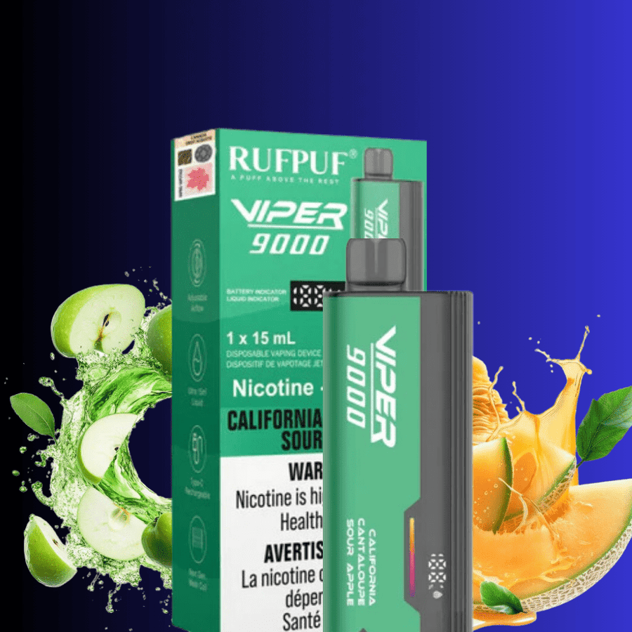 Rufpuf Viper 9000 Disposable Vape-California Cantaloupe Sour Apple Airdrie Vape SuperStore and Bong Shop Alberta Canada