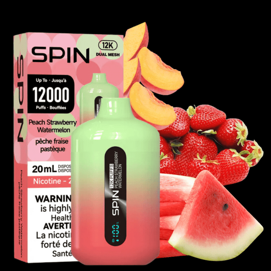 Spin 12,000 Disposable Vape-Peach Strawberry Watermelon 20ml / 20mg Airdrie Vape SuperStore and Bong Shop Alberta Canada