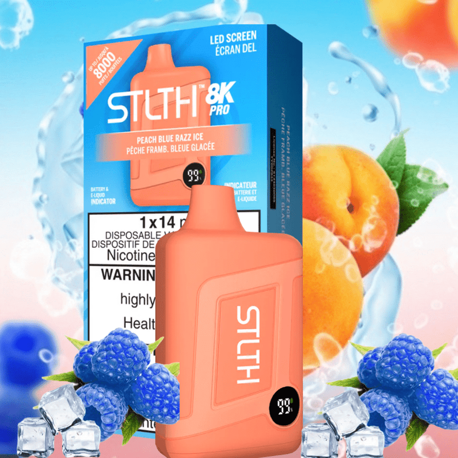 STLTH 8K PRO Disposable Vape-Peach Blue Razz Ice 12mg Airdrie Vape SuperStore and Bong Shop Alberta Canada