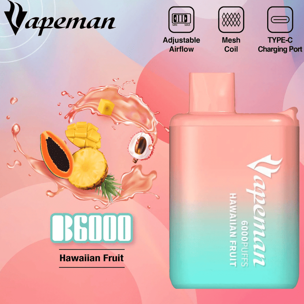 Vapeman 6000 Rechargeable Disposable Hawaiian Fruit 6000 Puffs / 20mg Airdrie Vape SuperStore and Bong Shop Alberta Canada