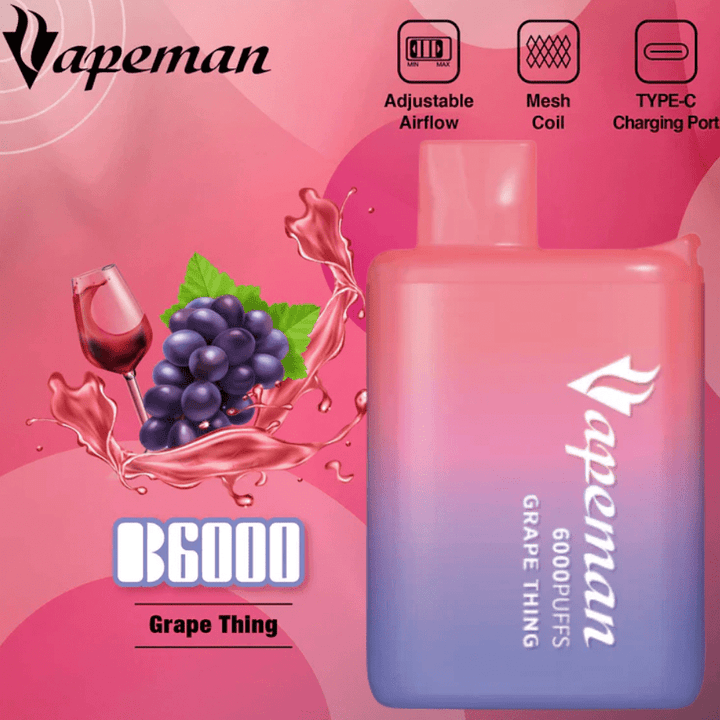 Vapeman 6000 Rechargeable Disposable Vape Grape Thing 6000 Puffs / 20mg Airdrie Vape SuperStore and Bong Shop Alberta Canada