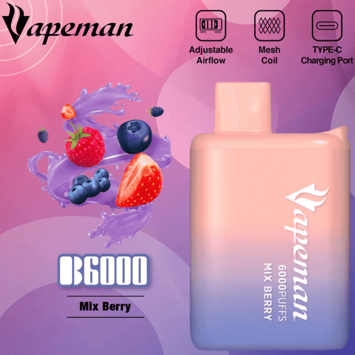 Vapeman 6000 Rechargeable Disposable Vape Mix Berry 6000 Puffs / 20mg Airdrie Vape SuperStore and Bong Shop Alberta Canada