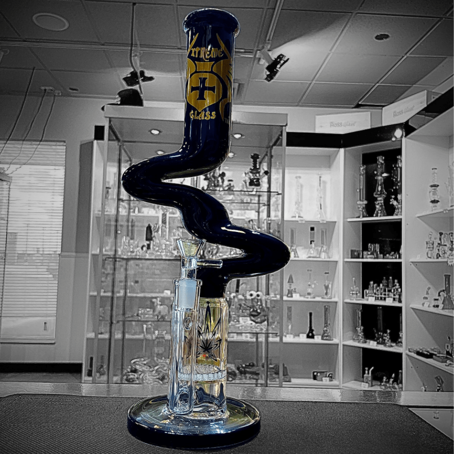 Xtreme Glass ZigZag Bong w/ Honeycomb Perc 14" Black Airdrie Vape SuperStore and Bong Shop Alberta Canada